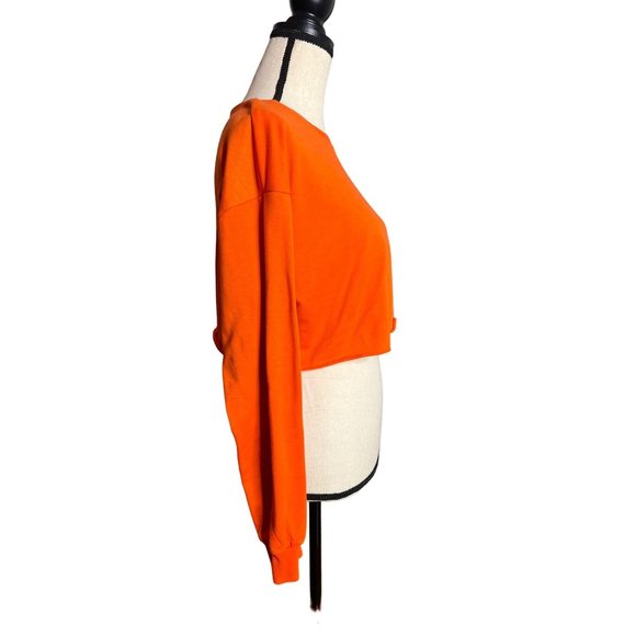 Shein Sweater Womens Small Orange Crewneck Pullover Cropped Sweatshirt Cutoff - Picture 3 of 6